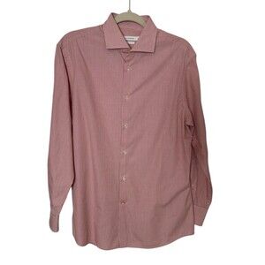 J. Lindeberg Long Sleeve Button Down Shirt Men's Size 16 Red and White Checks